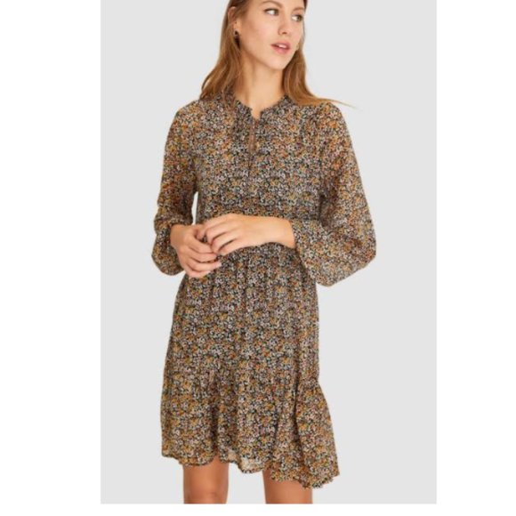 STRADIVARIUS FLORAL MINI DRESS KHAKI NEW Large - Picture 1 of 9